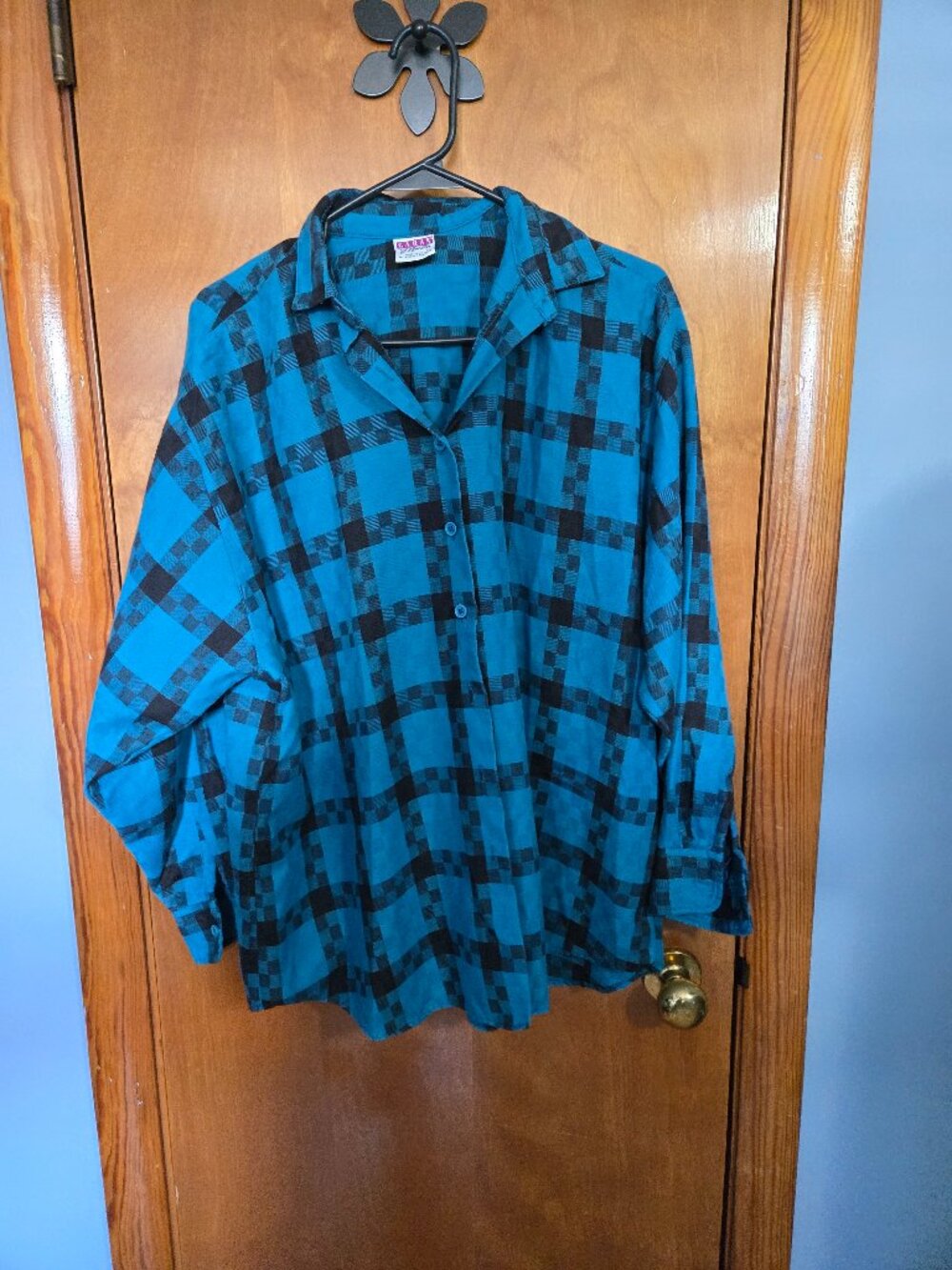 GARAN by Marita Long Sleeve Paid Shirt - Blue & Black, Size Large
